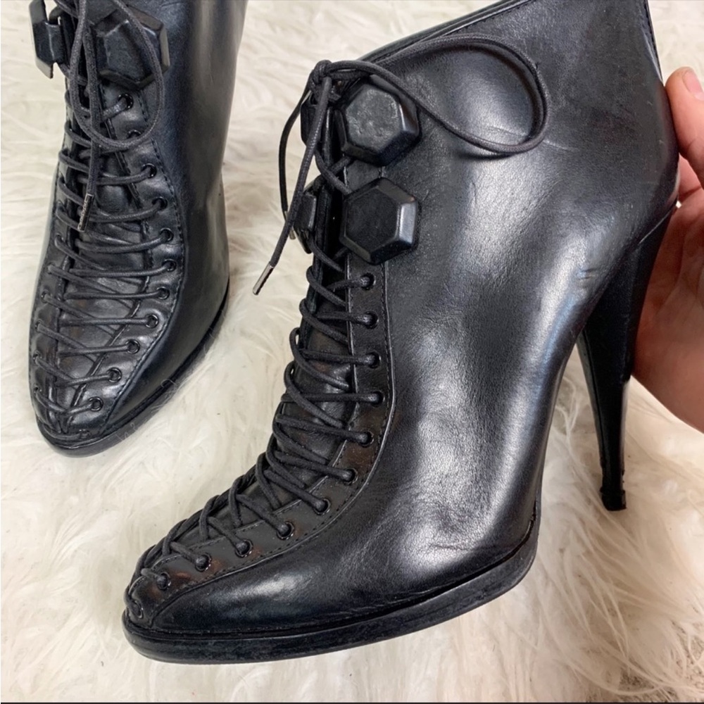 GIVENCHY Designer Black Leather Lace Up Sexy High Heel Ankle Booties US 8.5 - Picture 14 of 15